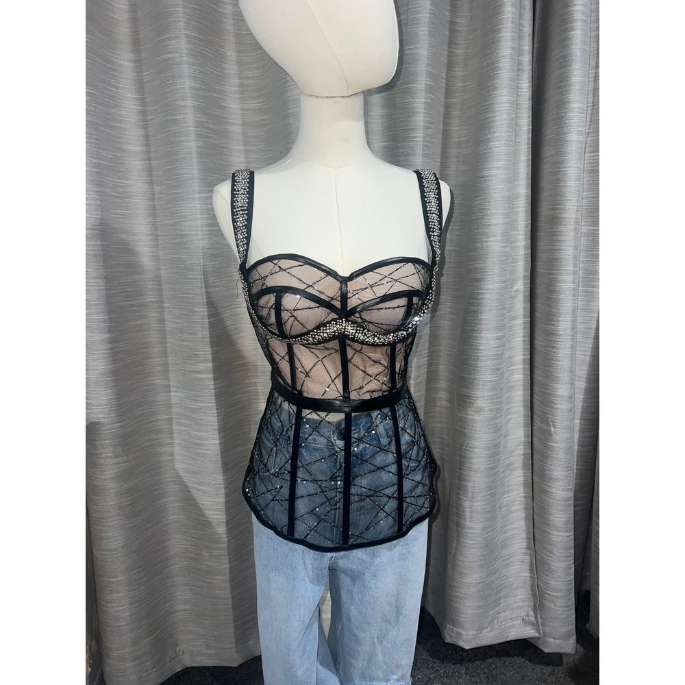 AKIRA Black and Nude Embellished Tank Top - Picture 2 of 4